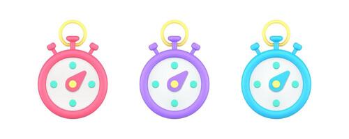Stopwatch timer deadline countdown mechanical clockwise 3d icon set realistic illustration vector