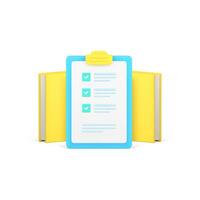 To do list done checkmark clipboard book textbook notepad examine prepare note 3d icon vector