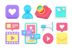 Social media network communication digital chatting cyberspace content set 3d icon realistic vector