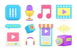 Cyberspace entertainment multimedia content broadcasting digital technology set 3d icon vector