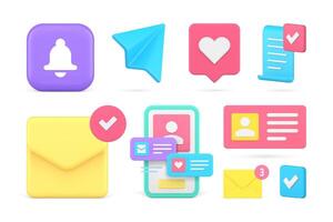 Social media network communication internet chatting notification set 3d icon realistic vector
