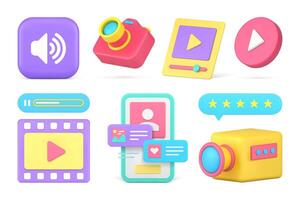 Blog vlog multimedia content create music online broadcasting set 3d icon realistic vector