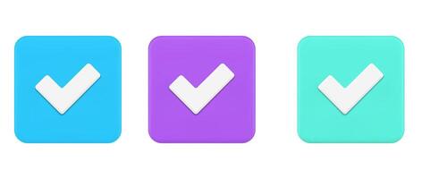 Check mark done accept square button positive solution correct confirmation 3d icon set vector