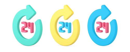 24 hours information circle arrow pointer call center delivery customer support 3d icon set vector