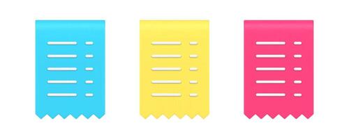 Receipt bill invoice paper financial payment document checkout transaction 3d icon set vector