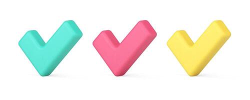 Check mark positive vote choice done correct acceptance symbol 3d icon set realistic vector