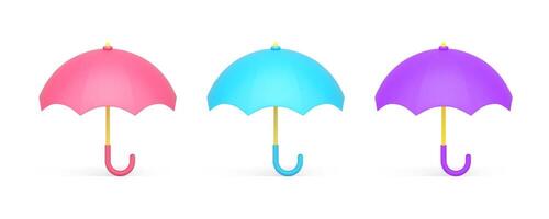 Umbrella 3d icon meteorology rain drop protection fashion accessory with handle realistic vector