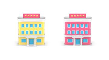 Hotel five stars small local resort building with entrance and windows 3d icon set realistic vector