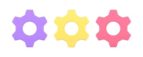 Gear mechanism machine cog development settings engineering process 3d icon set realistic vector