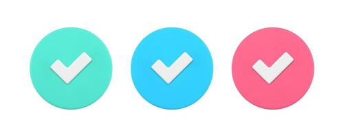 Check mark circle button done accept correct achievement 3d icon set realistic illustration vector