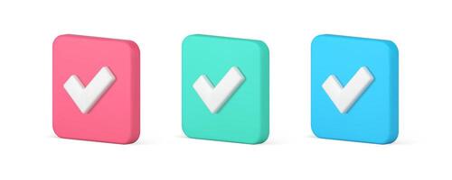 Done positive accept check mark correct questionnaire checkbox confirmation 3d icon set vector