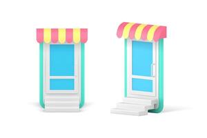 Online shopping awning store smartphone interface internet purchasing 3d icon set realistic vector