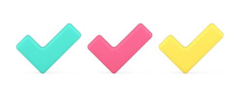 Check mark done complete accept success vote choice 3d icon set realistic illustration vector