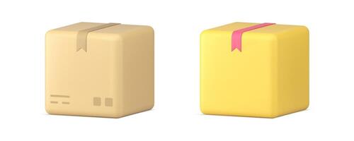 Delivery cardboard box parcel moving cargo container logistic distribution 3d icon set vector