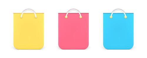 Paper shopping bag with handles for purchase comfortable carrying 3d icon set realistic vector