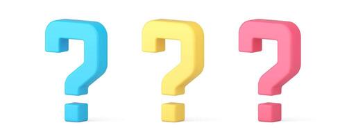 FAQ question mark isometric 3d icon help assistance confusion message character set realistic vector