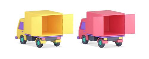 Truck lorry empty open container for cargo goods order delivery back view 3d icon set vector