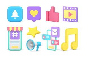 Social network multimedia communication cyberspace media internet entertainment set 3d icon vector