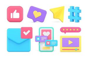 Social media network digital communication multimedia content interaction set 3d icon vector