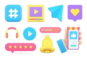 Internet communication digital smartphone app cyberspace content notification set 3d icon vector