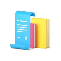 List of book reading task management educational examination check 3d icon realistic vector