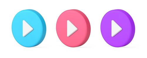 Play button panel control round badge media broadcasting technology triangle arrow 3d icon vector