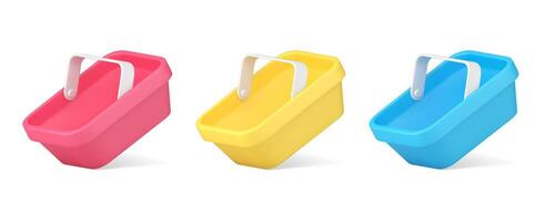 Shopping cart 3d icon empty plastic container with handle for goods purchasing carrying set vector