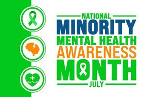 July is National Minority Mental Health Awareness Month background template. Holiday concept. use to background, banner, placard, card, and poster design template. vector