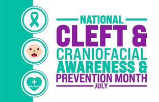 July is National Cleft and Craniofacial Awareness and Prevention Month background template. Holiday concept. use to background, banner, placard, card, and poster design template with text inscription vector