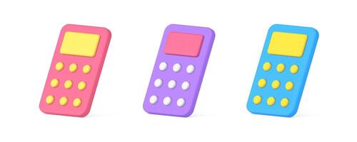 Math calculator device with buttons and display for numbers counting 3d icon set realistic vector