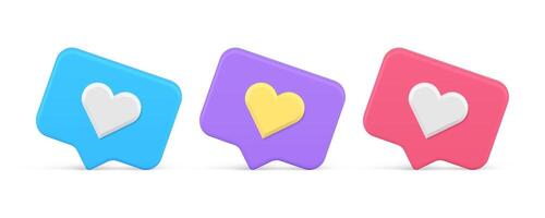 Heart like quick tips social media networks cyberspace button set 3d icon realistic vector