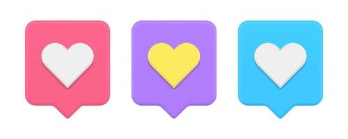 Virtual like quick tips internet application heart badge 3d icon set realistic illustration vector