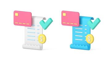 Credit card payment verification success transaction receipt confirmation 3d icon set vector