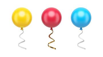 Helium balloon circle flying party decor element with curved ribbon 3d icon set realistic vector