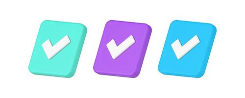 Done check mark positive vote button accept solution success communication 3d icon set vector
