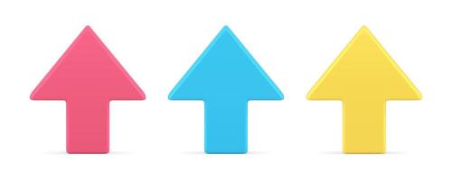 Arrow up cursor interface click web pointer upward direction geometric symbol 3d icon set vector