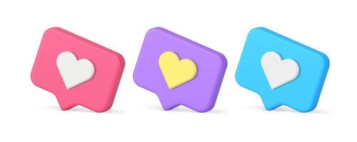 Like virtual heart quick tips internet communication badge 3d icon set realistic illustration vector