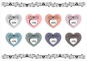 Set of price tags. Sale labels. Heart shaped panel. Colorful label and original. vector