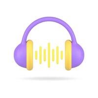 música escuchando auriculares sonido acústico igualada ola audio radiodifusión 3d icono realista vector