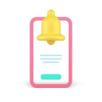 Smartphone incoming call ring bell notification contact connection receiver 3d icon realistic vector