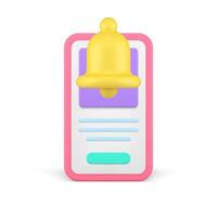 Mobile phone screen call ring bell incoming smartphone signal notification 3d icon realistic vector
