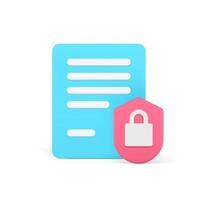 Document data confidential information security access protection lock shield 3d icon vector