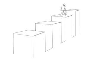 Continuous one line drawing of businessman stepping on rise up bar graph, career growth, motivation to succeed concept, single line art. vector