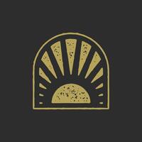 Antique spiritual abstract symbol sun with rays at frame grunge texture effect illustration vector