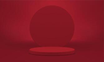 Podium red 3d cylinder foundation wall display stage product presentation realistic vector