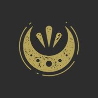 Abstract grunge texture esoteric logotype with half moon and flower blossom decorative design vector