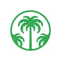 Natural palm trees in circle frame sea beach resort logotype hand drawn grunge texture vector