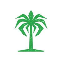 Hand drawn angled minimalist palm tree with leaves and trunk grunge texture illustration vector