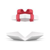 Gift box open cardboard container white elegant package with flying cap 3d icon realistic vector