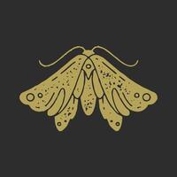 Antique golden butterfly with falling down wings and mustache decorative design grunge texture vector
